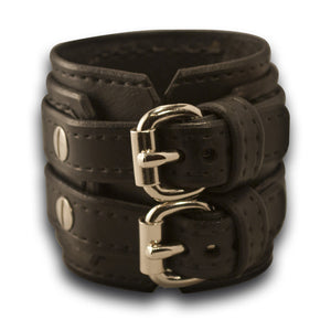 Black Drake Double Strap Leather Cuff Wristband with Buckles-Leather Cuffs & Wristbands-Rockstar Leatherworks™