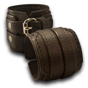 Black Layered Double Strap Leather Cuff Wristband with Buckles-Leather Cuffs & Wristbands-Rockstar Leatherworks™