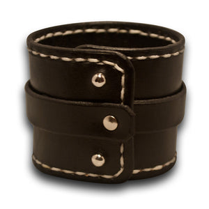 Black Double Strap Leather Cuff Wristband with Studs & Stitching-Leather Cuffs & Wristbands-Rockstar Leatherworks™