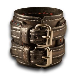 Silver Drake Leather Double Buckle Double Strap Cuff Wristband-Leather Cuffs & Wristbands-Rockstar Leatherworks™