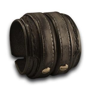 Silver & Black Layered Leather Double Strap Cuff Wristband-Leather Cuffs & Wristbands-Rockstar Leatherworks™