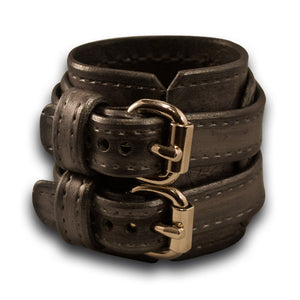 Silver & Black Layered Leather Double Strap Cuff Wristband-Leather Cuffs & Wristbands-Rockstar Leatherworks™