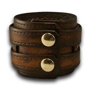 Leather Double Strap Cuff Wristband with Layered & Stitched Cuff-Leather Cuffs & Wristbands-Rockstar Leatherworks™