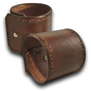 Mahogany Leather Cuff with Rust Hand Stitching & Stud-Leather Cuffs & Wristbands-Rockstar Leatherworks™