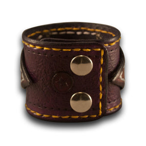 Purple & Yellow Leather Cuff Wristband w/ Purple Inlay & Snaps-Leather Cuffs & Wristbands-Rockstar Leatherworks™