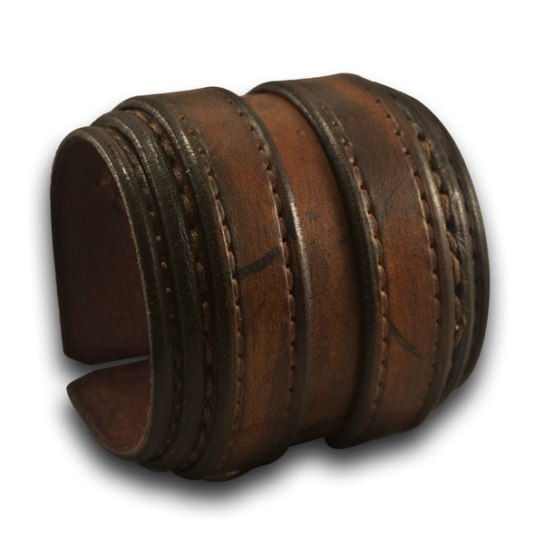 Layered Leather Double Strap Cuff Wristband with Double Buckles