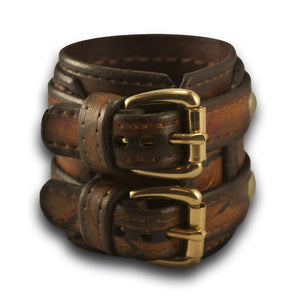 Layered Leather Double Strap Cuff Wristband with Double Buckles-Leather Cuffs & Wristbands-Rockstar Leatherworks™
