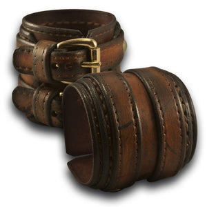 Layered Leather Double Strap Cuff Wristband with Double Buckles-Leather Cuffs & Wristbands-Rockstar Leatherworks™