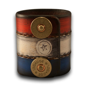 Red, White & Blue Leather Cuff Wristband w/ Shotgun Shell Snaps-Leather Cuffs & Wristbands-Rockstar Leatherworks™