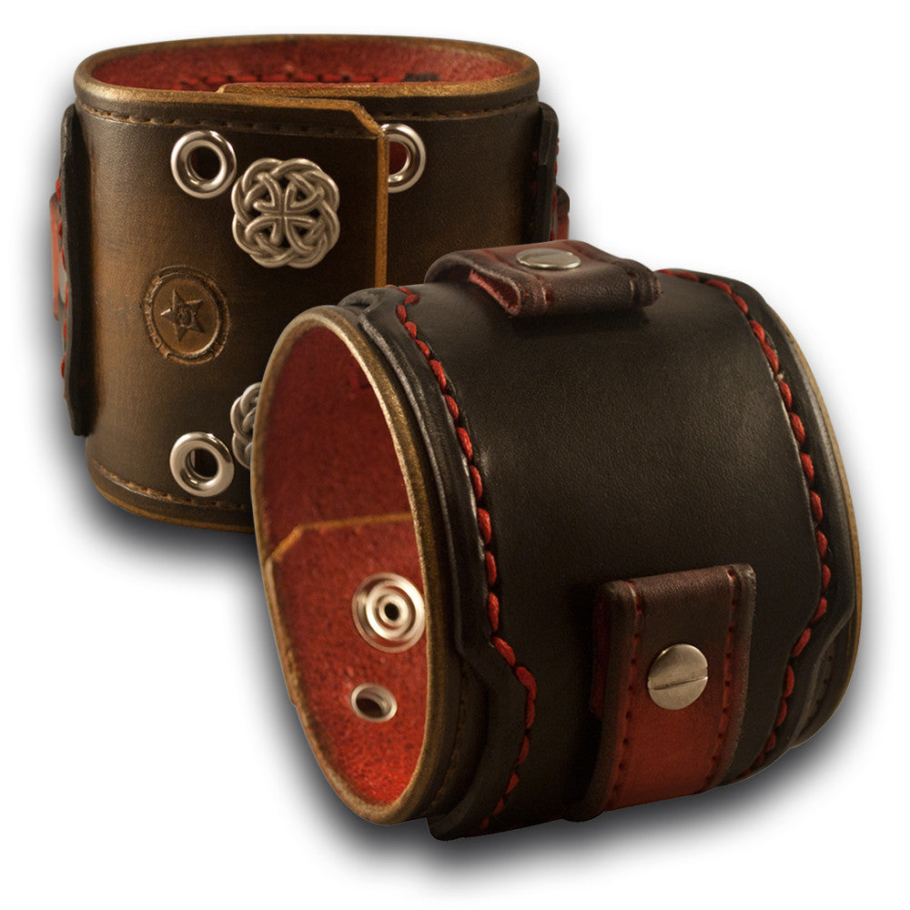 Bison & Black Drake Leather Cuff Watch Band w/ Eyelets