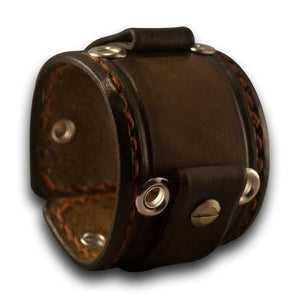 Bison Brown Stressed Cuff Watch Band with Eyelets & Stitching-Custom Handmade Leather Watch Bands-Rockstar Leatherworks™