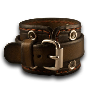 Bison Brown Stressed Cuff Watch Band with Eyelets & Stitching-Custom Handmade Leather Watch Bands-Rockstar Leatherworks™