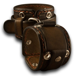 Bison Brown Stressed Cuff Watch Band with Eyelets & Stitching-Custom Handmade Leather Watch Bands-Rockstar Leatherworks™