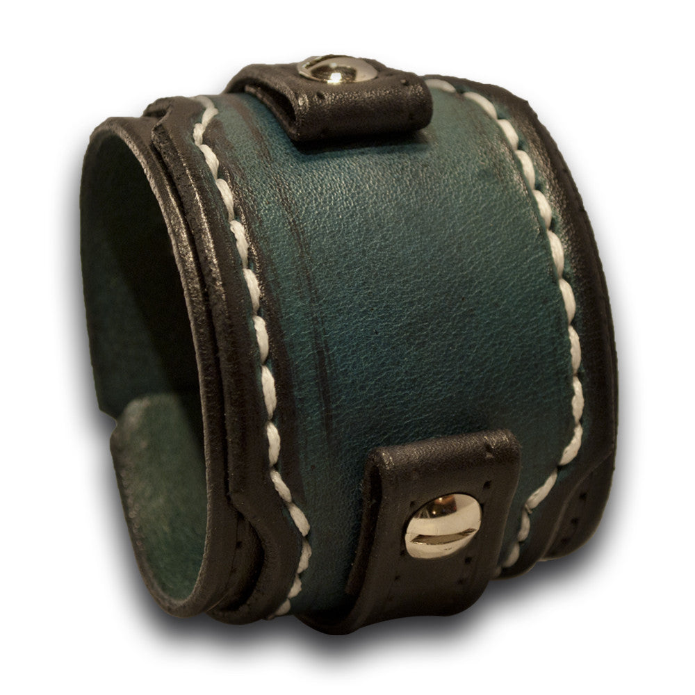 Black and Blue Rockstar Layered Leather Cuff Watch Band-Custom Handmade Leather Watch Bands-Rockstar Leatherworks™