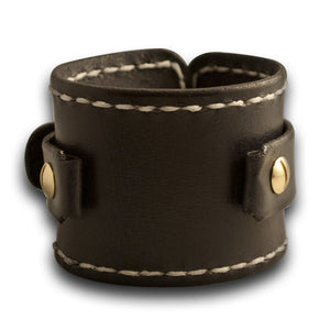 Black Wide Leather Cuff Watch Band with White Stitching-Custom Handmade Leather Watch Bands-Rockstar Leatherworks™