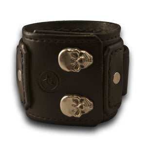 Black Layered Leather Cuff Watch Band with Skull Snaps-Custom Handmade Leather Watch Bands-Rockstar Leatherworks™