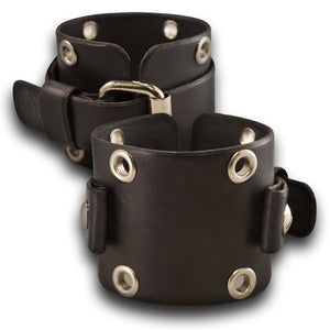 Wide Black Leather Cuff Watch Band w/ Eyelets & Stainless Buckle-Custom Handmade Leather Watch Bands-Rockstar Leatherworks™