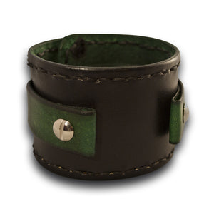 Black & Green Leather Cuff Watch Band w/ Stitching & Celtic Snap-Custom Handmade Leather Watch Bands-Rockstar Leatherworks™