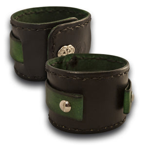 Black & Green Leather Cuff Watch Band w/ Stitching & Celtic Snap-Custom Handmade Leather Watch Bands-Rockstar Leatherworks™