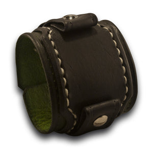 Green & Black Layered Leather Cuff Watch Band with Stitching-Custom Handmade Leather Watch Bands-Rockstar Leatherworks™