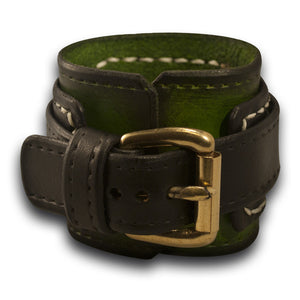 Green & Black Layered Leather Cuff Watch Band with Stitching-Custom Handmade Leather Watch Bands-Rockstar Leatherworks™