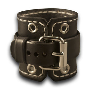 Black Rockstar Leather Cuff Watch Band w/ Stitching & Eyelets-Custom Handmade Leather Watch Bands-Rockstar Leatherworks™