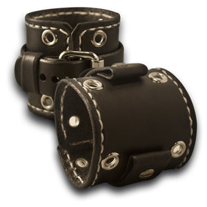 Black Rockstar Leather Cuff Watch Band w/ Stitching & Eyelets-Custom Handmade Leather Watch Bands-Rockstar Leatherworks™