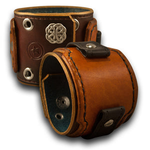 Bordeaux & Tan Drake Leather Cuff Watch Band w/ Celtic Snaps-Custom Handmade Leather Watch Bands-Rockstar Leatherworks™