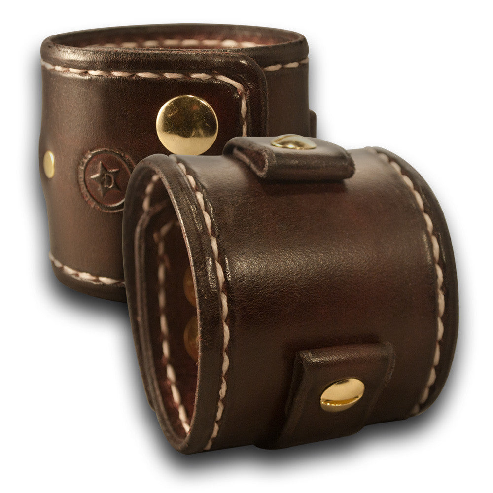 Dark Mahogany Leather Cuff Watch Band with Stitching & Snaps-Custom Handmade Leather Watch Bands-Rockstar Leatherworks™