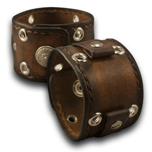 Bison Brown Leather Cuff Watch Band w/ Eyelets, Stitching & Snap-Custom Handmade Leather Watch Bands-Rockstar Leatherworks™