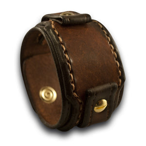 Brown Layered Leather Cuff Watch Band with Brass Snaps-Custom Handmade Leather Watch Bands-Rockstar Leatherworks™