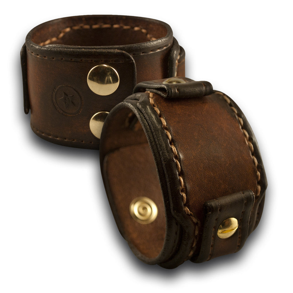 Brown Drake Layered Leather Cuff Watch Band with Brass Snaps-Custom Handmade Leather Watch Bands-Rockstar Leatherworks™