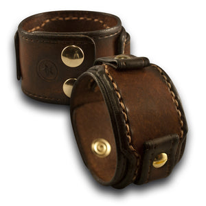 Brown Layered Leather Cuff Watch Band with Brass Snaps-Custom Handmade Leather Watch Bands-Rockstar Leatherworks™