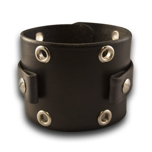 Black Leather Cuff Watch Band with Stainless Eyelets and Snap-Custom Handmade Leather Watch Bands-Rockstar Leatherworks™