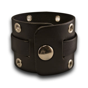 Black Leather Cuff Watch Band with Stainless Eyelets and Snap-Custom Handmade Leather Watch Bands-Rockstar Leatherworks™