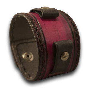 Fuchsia & Black Leather Cuff Watch Band with Stitching & Snaps-Custom Handmade Leather Watch Bands-Rockstar Leatherworks™