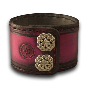 Fuchsia & Black Leather Cuff Watch Band with Stitching & Snaps-Custom Handmade Leather Watch Bands-Rockstar Leatherworks™