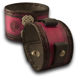 Fuchsia & Black Leather Cuff Watch Band with Stitching & Snaps-Custom Handmade Leather Watch Bands-Rockstar Leatherworks™