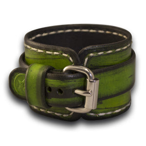 Forest Green Leather Cuff Watch Band with White Stitching-Custom Handmade Leather Watch Bands-Rockstar Leatherworks™