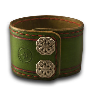 Green & Gold Leather Cuff Watch Band with Stitching & Snaps-Custom Handmade Leather Watch Bands-Rockstar Leatherworks™