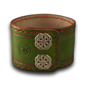 Green & Red Leather Cuff Watch Band w Stitching & Celtic Snaps-Custom Handmade Leather Watch Bands-Rockstar Leatherworks™
