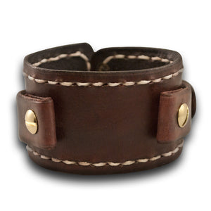 Mahogany Leather Cuff Watch Band w/ Stitching & Brass Buckle-Custom Handmade Leather Watch Bands-Rockstar Leatherworks™