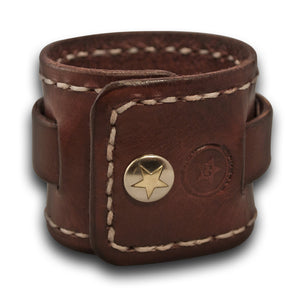 Mahogany Leather Cuff Watch Band with White Stitching & Snap-Custom Handmade Leather Watch Bands-Rockstar Leatherworks™