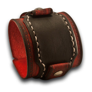 Scarlet & Black Wide Layered Leather Cuff Watch Band-Custom Handmade Leather Watch Bands-Rockstar Leatherworks™