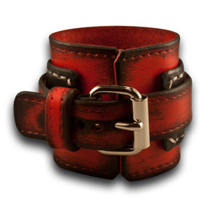 Scarlet & Black Wide Layered Leather Cuff Watch Band-Custom Handmade Leather Watch Bands-Rockstar Leatherworks™