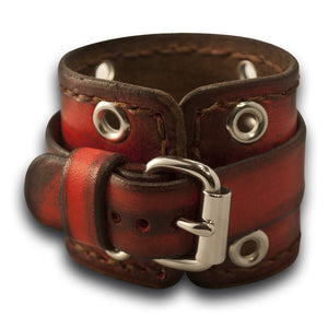 Scarlet Stressed Leather Cuff Watch Band w/ Eyelets & Stitching-Custom Handmade Leather Watch Bands-Rockstar Leatherworks™