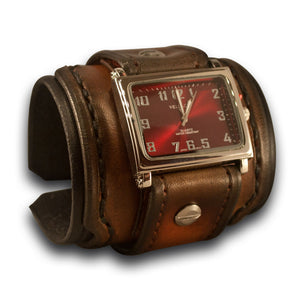 Black & Tan Stressed Drake Leather Cuff Watch with Stitching-Leather Cuff Watches-Rockstar Leatherworks™