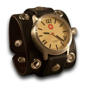 Black Rockstar Leather Cuff Watch - Stainless 42mm Sapphire-Leather Cuff Watches-Rockstar Leatherworks™