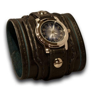 Black & Blue Drake Leather Cuff Watch Layered & Stitched Cuff-Leather Cuff Watches-Rockstar Leatherworks™