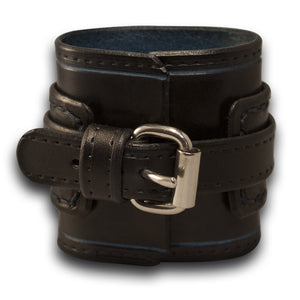 Black & Blue Layered Leather Cuff Watch Layered & Stitched Cuff-Leather Cuff Watches-Rockstar Leatherworks™